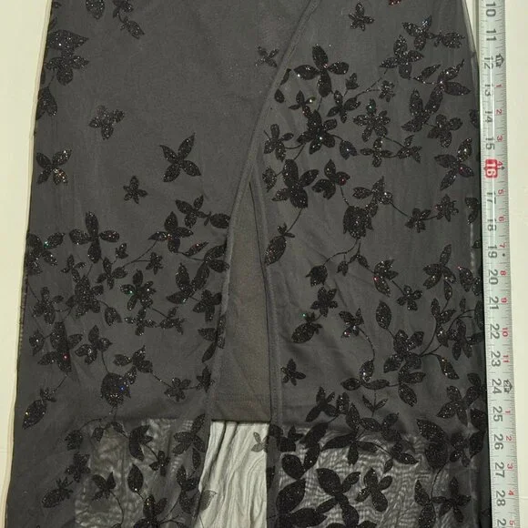 Vtg Y2K Velvet Burnout Floral Dress SzM Sparkle Sheer Stretch Whimsigoth Witchy - Picture 13 of 16